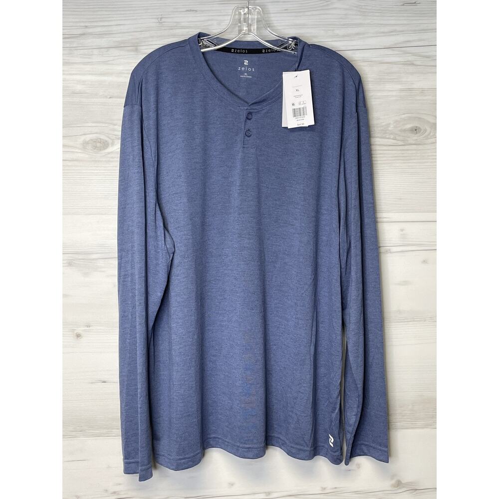 Zelos Shirt Mens XL Calm Blue Henley Long Sleeve Moisture Wicking Athletic Top